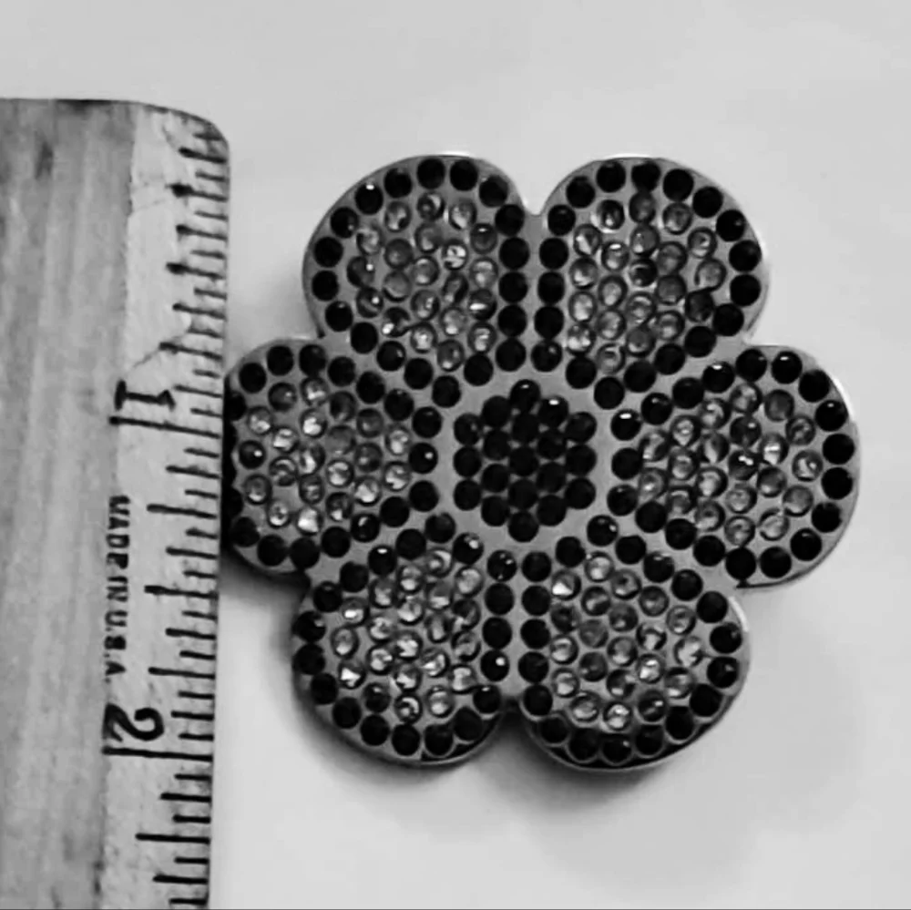 Bright Blue & Clear Crystal Rhinestone Big Hippie Flower Brooch